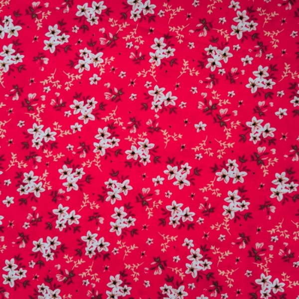 Floral Viscose Chalis - Design 2 RED